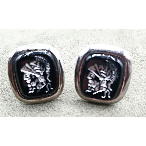 Vintage Black Glass Spartan Cufflinks-Patent Pend. - Picture 2 of 6